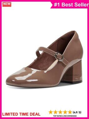 Faux Leather Square Toe Block Heel Pump with Arch Support